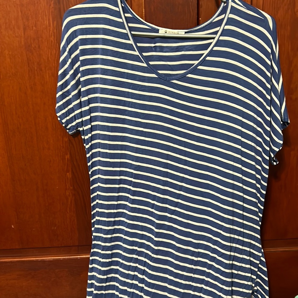 Blue and white striped long dress
